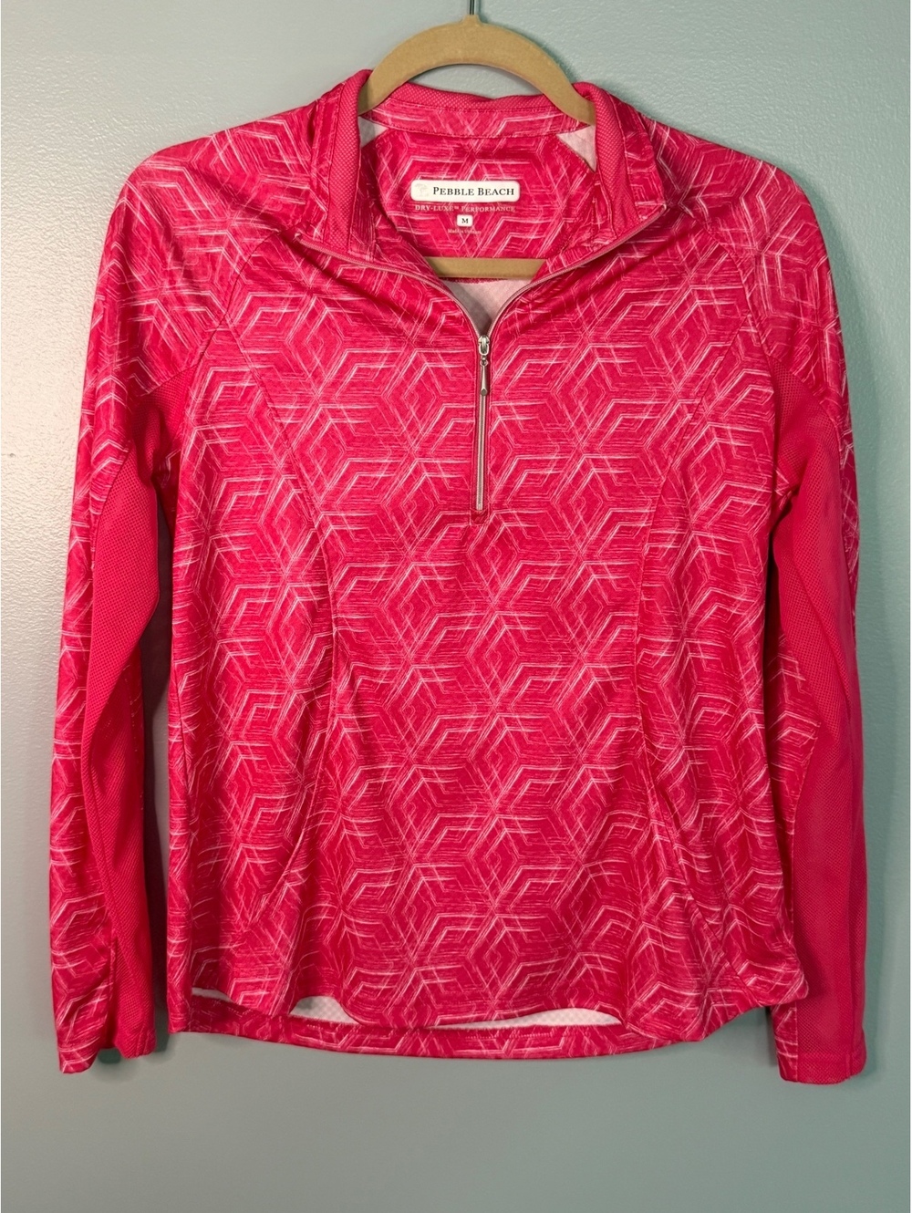 Pebble Beach Women's Pink Geometric Pattern Half-Zip Pullover Size M